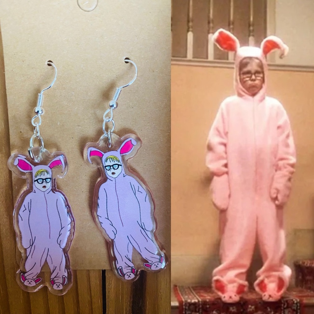 ⭐️Handmade Christmas story Ralphie Bunny earrings on hypoallergenic hook